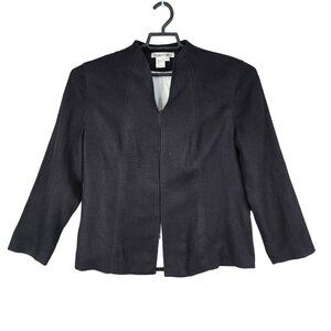 Womens Black WinterSilks Jacket Silk & Wool Blend Long Sleeve V Neck Size 14